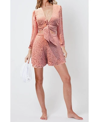 Creea the Label Women's Lace Tie-Front Top & Matching Shorts Co-Ord Set