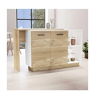 Depot E-Shop Creta Kitchen Island, Double Door Cabinets, Two External Shelves, Three Shelves, White / Light Oak