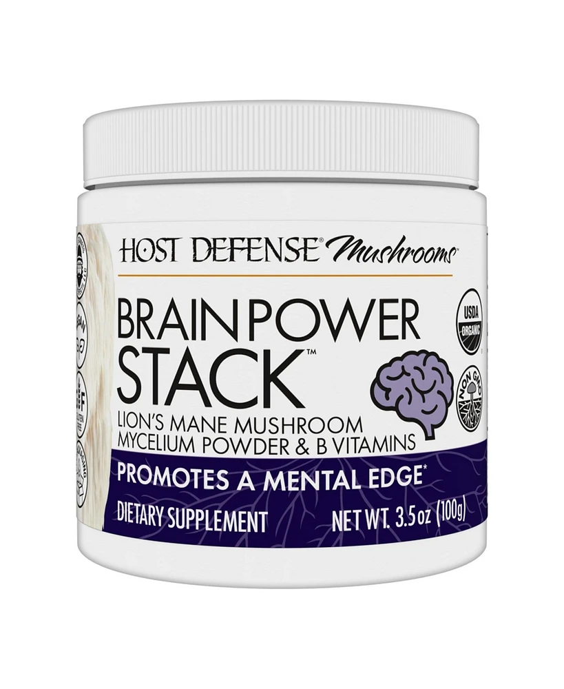 Host Defense BrainPower Stack Powder - Targeted Brain Support Supplement - Powder Mushroom Supplement with Lion's Mane, Niacin (B3) & Vitamin B12