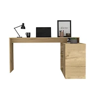 Depot E-Shop Boston L-Shaped Desk, Single Door Cabinet, Two Open Shelves, Interior Light Oak