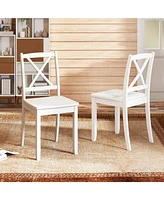 Dining Chair Set of 2 Kitchen Side Chairs with Rubber Wood Legs & Cross Back