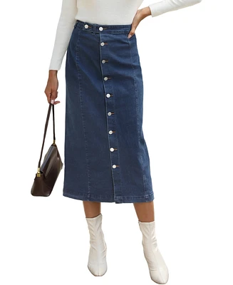 Cupshe Women's Denim Side Button Midi Skirt