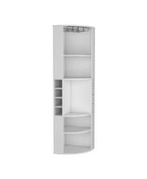 Depot E-Shop Agra 71" Corner Bar Cabinet with Five Shelves, Eight Bottle Cubbies and Stemware,Macadamia