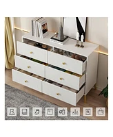 gaomon Modern White And Gold 6-Drawer Dresser With Fluted Design - Stylish Wood Storage Chest For Bedroom, Living Room, Closet, Hallway