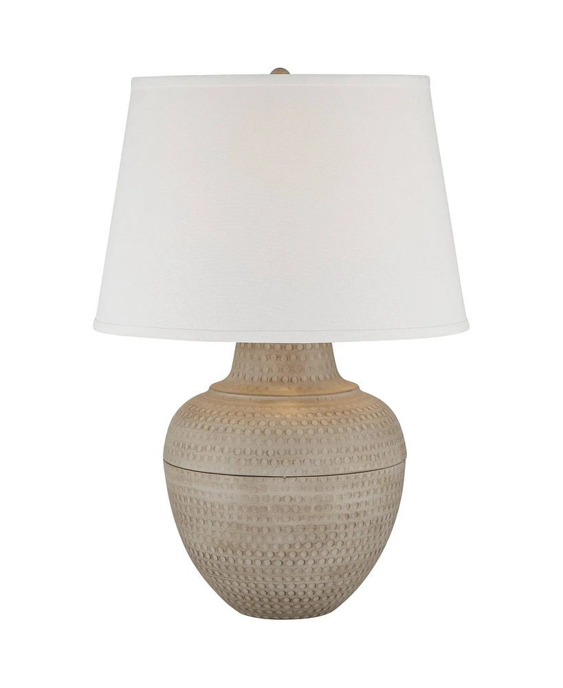 Barnes and Ivy Brighton 27 1/4" Tall Hammered Pot Farmhouse Rustic Modern Coastal Table Lamp Beige Finish Metal Single White Shade Living Room Bedroom