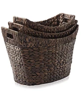 Casafield Set of 3 Oval Baskets with Handles - Espresso, Water Hyacinth Woven Storage Totes for Blankets, Laundry, Bathroom, Bedroom, Living Room