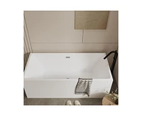 gaomon 59" Acrylic Freestanding Bathtub,Contemporary Rectangular Shape Soaking Tub With Chrome Drain and Minimalist Linear Design Overflow, Easy to In