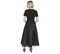 Karl Lagerfeld Paris Women's Mixed-Media Embellished Fit & Flare Dress