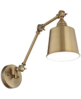 360 Lighting Mendes Modern Swing Arm Adjustable Wall Mounted Lamp Antique Brass Gold Metal Hardwired Down Light Fixture for Bedroom Bedside House Read