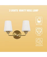 Flynama 2-Light White Plus Gold Bathroom Vanity Light with Shade