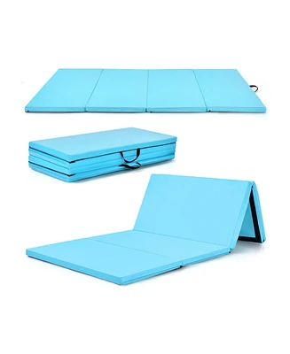 Hongge 4-Panel Folding Gymnastics Mat with Carrying Handles for Home Gym-Blue