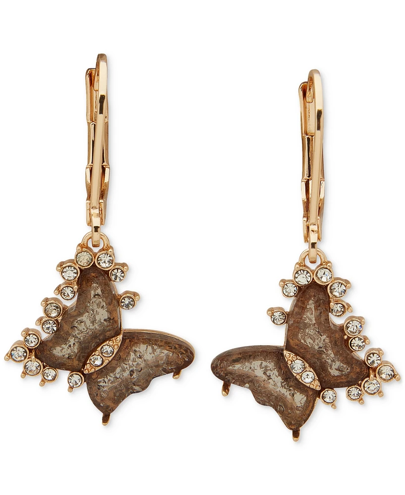 lonna & lilly Gold-Tone Gray Pave Butterfly Drop Earrings