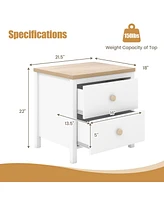 Gymax 2 Pcs Nightstand Farmhouse Side End Table w/ Solid Wood Legs & Drawers