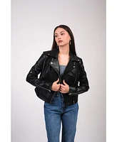 Furniq Uk Women's Leather Jacket, Black