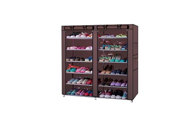 Slickblue 6-Row, 2-Line Non-Woven Fabric Shoe Rack with 12 Lattices for Organized Storage