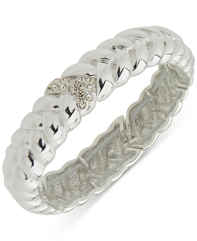 Anne Klein Crystal Pave Sculptural Braid-Look Stretch Bracelet