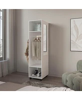Cordova Armoire with 3 Shelves, 1 Mirror, and 4 Wheels, White