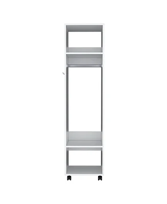 Depot E-Shop Cordova Armoire with 3 Shelves, 1 Mirror, and 4 Wheels, White