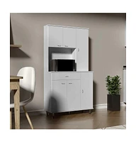 Helis 90 Kitchen Pantry Cabinet, Two Open Shelves, One Drawer, Multiple Cabinets, Black
