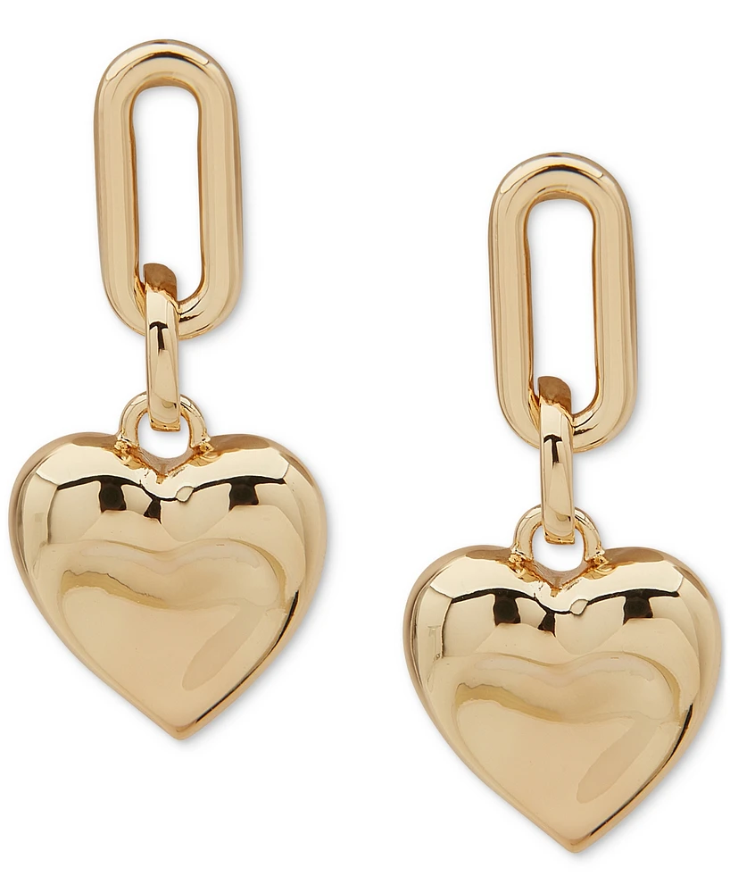 Anne Klein Gold-Tone Polished Sculptural Heart Motif Drop Earrings