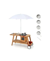 Hongge Wooden Play Cart for Toddlers Over 3 Years Old with Sun Proof Umbrella