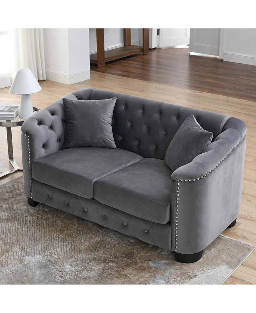 Slickblue 59-Inch Modern Chesterfield Velvet 2-Seater Sofa, Tufted Backrest, Nailhead Arms, and 2 Cushions for Living Room