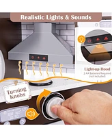 Hongge Corner Toy Kitchen Set with Light with Sounds Interactive-Dark Brown