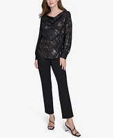 Halston Women's Printed Cowlneck Draped Blouse