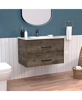 Depot E-Shop Cardova Floating Vanity Bathroom with 2-Drawers, Dark Brown / White