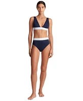 Lauren Ralph Lauren Womens Banded Modern V Neck Bikini Top High Waisted Bikini Bottoms