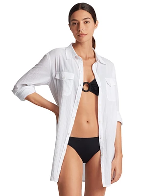 Lauren Ralph Women's Classic Camp Shirt Swim Cover-Up