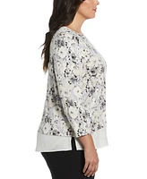 Rafaella Plus Floral Print Rivet Detail Layered 3/4 Sleeve Top