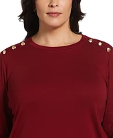 Rafaella Plus Ribbed Button Detail Long Sleeve Top