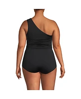 Lands' End Plus Ruched One Shoulder Midkini Swimsuit Top