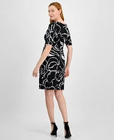 Connected Petite Printed Pleat-Detailed Dress