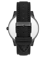 Steve Madden Men's Sleek Black Faux Leather and Dark Gray Alloy Metal Watch, 48.5mm