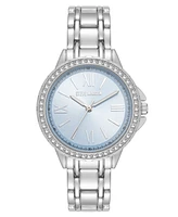 Steve Madden Women's Charming Light Blue and Silver-Tone Alloy Metal Bracelet Watch, 38mm