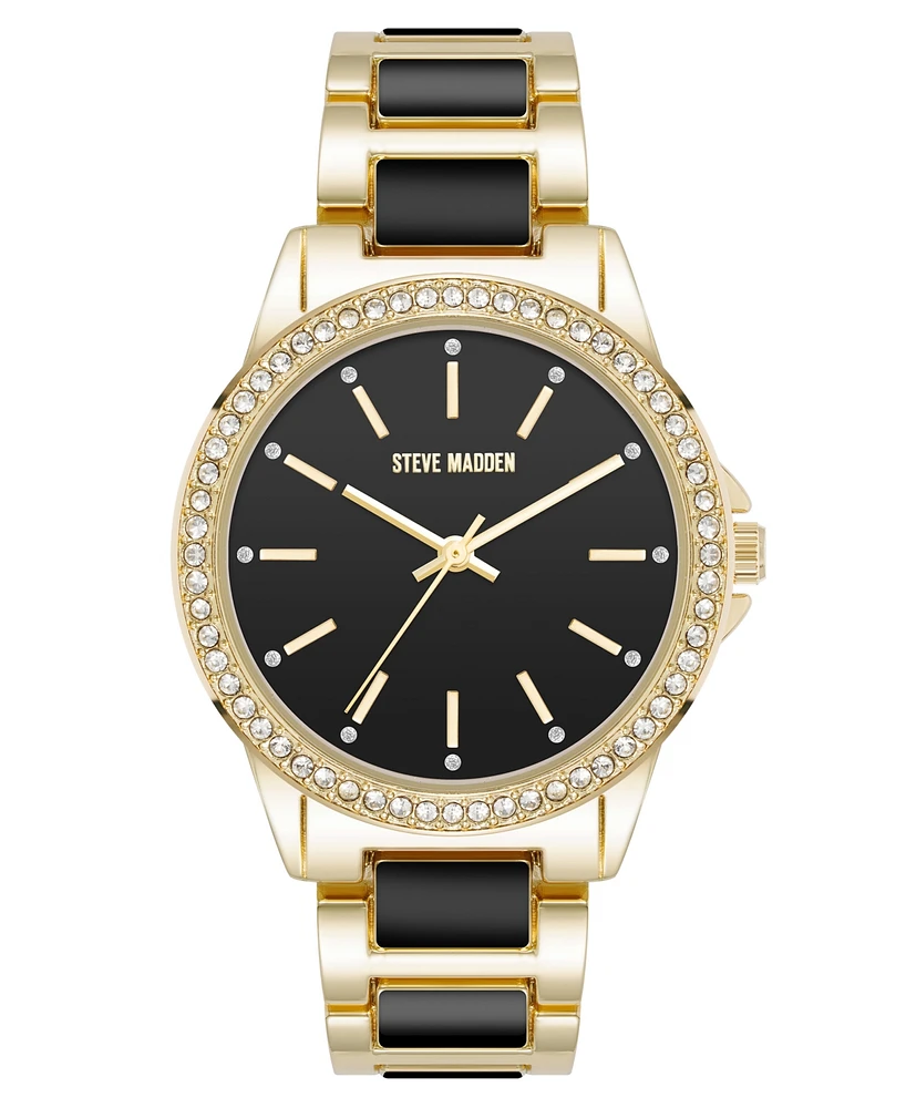 Steve Madden Women's Signature Acetate and Gold-Tone Alloy Metal Bracelet Watch, 36mm