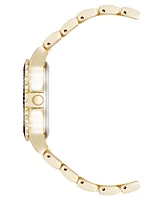 Steve Madden Women's Essential Black and Gold-Tone Alloy Metal Bracelet Watch, 33.5mm