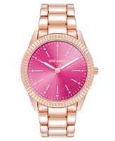 Steve Madden Women's Coin Edge Hot Pink and Rose Gold-Tone Alloy Metal Bracelet Watch, 36mm