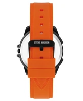 Steve Madden Men's Vibrant Orange Silicone and Black Alloy Metal Watch, 45mm