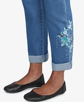 Alfred Dunner Women's Lake Victoria Embroidered Super Stretch Denim Ankle Pants