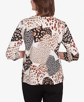 Alfred Dunner Women's Romancing the Stone Animal Print Hearts Top