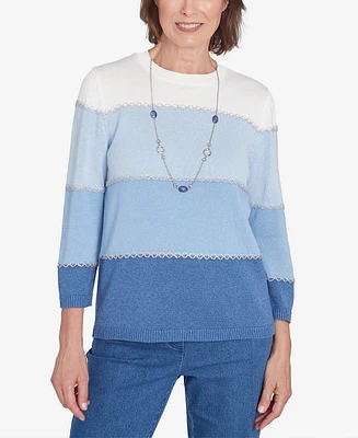 Alfred Dunner Women's Lake Victoria Ombre Colorblock Sweater with Necklace