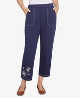 Alfred Dunner Women's Block Island French Terry Daisy Ankle Pants