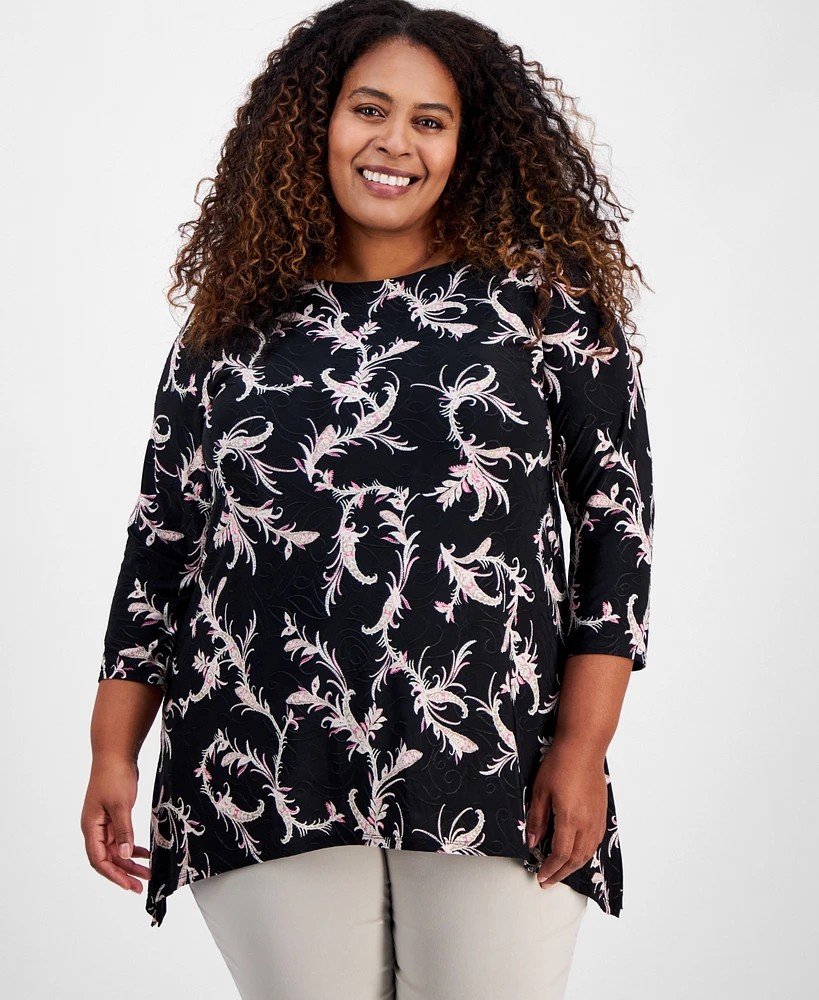 Jm Collection Plus Jacquard Swing Top, Exclusively at Macy's