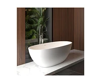 gaomon 65"Solid Surface Freestanding Bathtub, Contemporary Oval Shape Soaking Tub, Stone Resin Stand Alone Bathtub With Pop