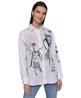 Karl Lagerfeld Paris Petite Cotton Sketch Girl Shirt