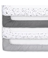 The Peanutshell Celestial Stars and Elephant Fitted Crib Sheets, Unisex 8-Pack Set, Grey, Green