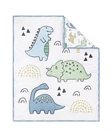 The Peanutshell Blue Dino 5 Piece Crib Bedding Set for Baby Boys, Nursery Set with Blanket